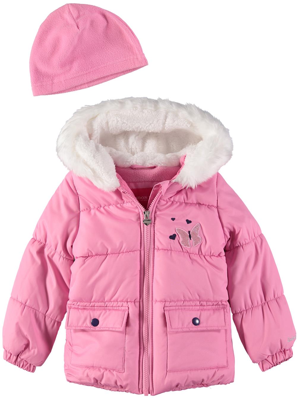 London Fog Girls 4-6X Butterfly Bubble Jacket with Hat