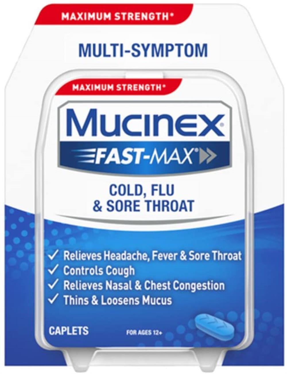 Mucinex Fast-Max Cold, Flu, & Sore Throat Caplets, 20ct