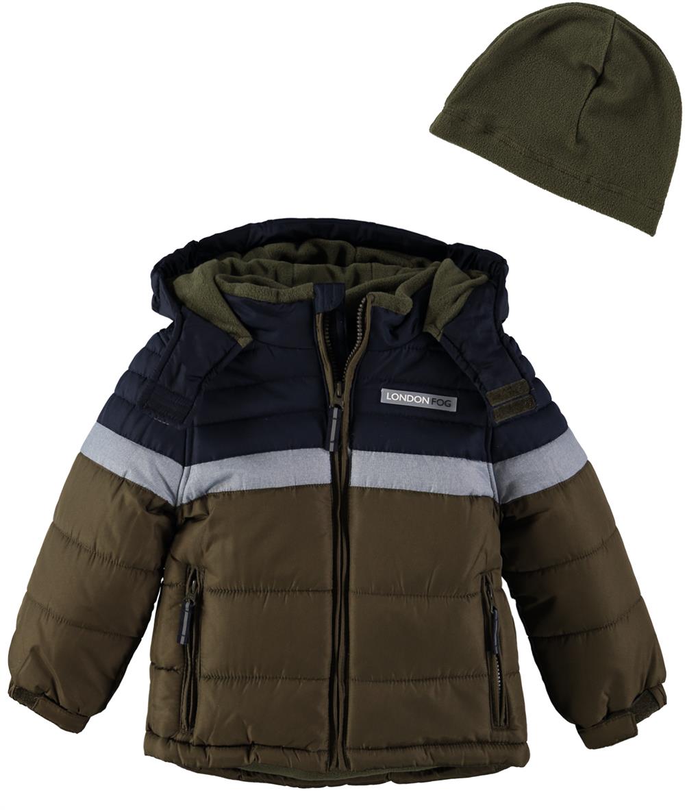 London Fog Boys 2T-4T Colorblock Puffer Jacket with Fleece Hat