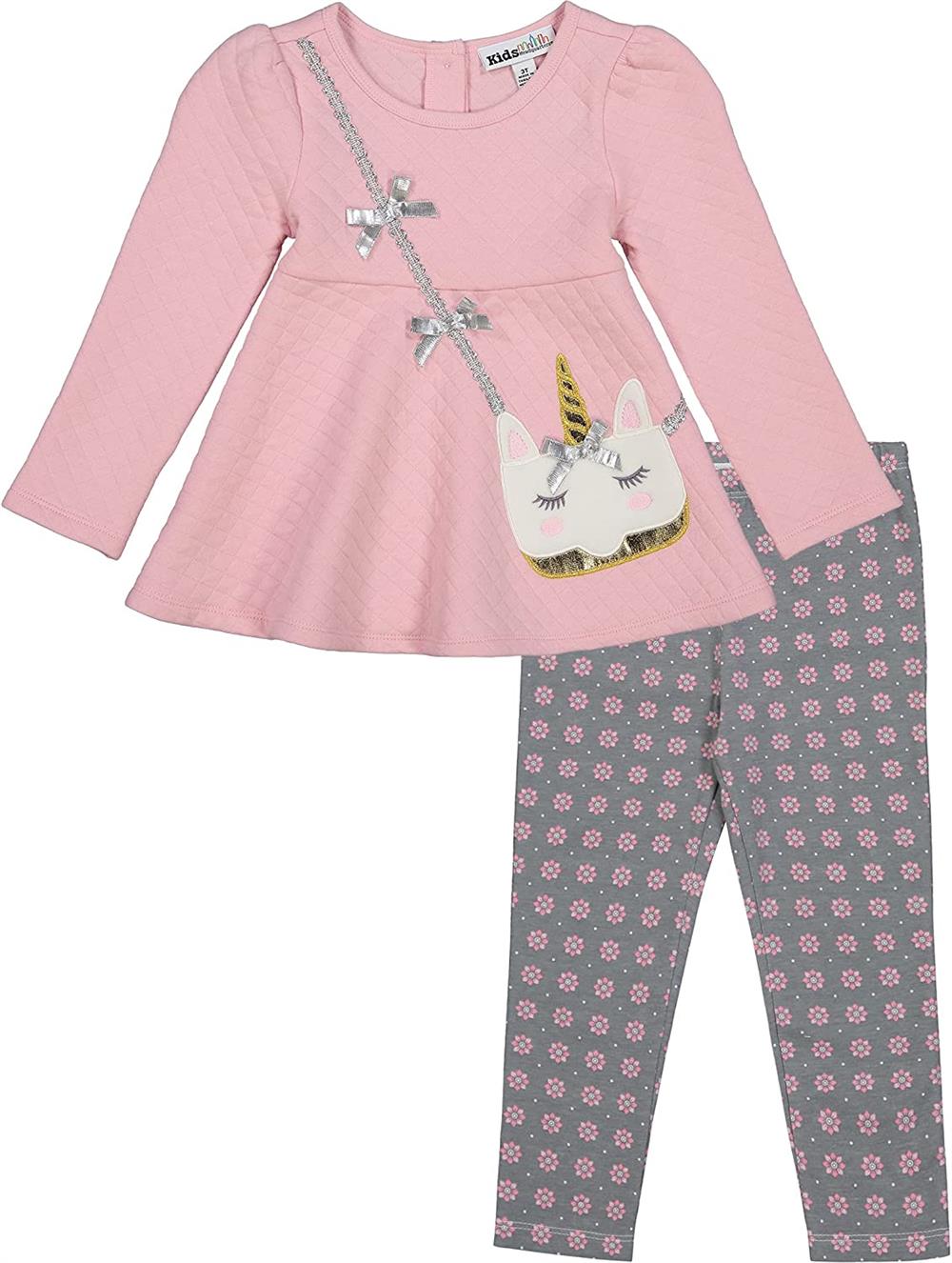 Kids Headquarters Girls Quilted Unicorn Purse Tunic Legging Set