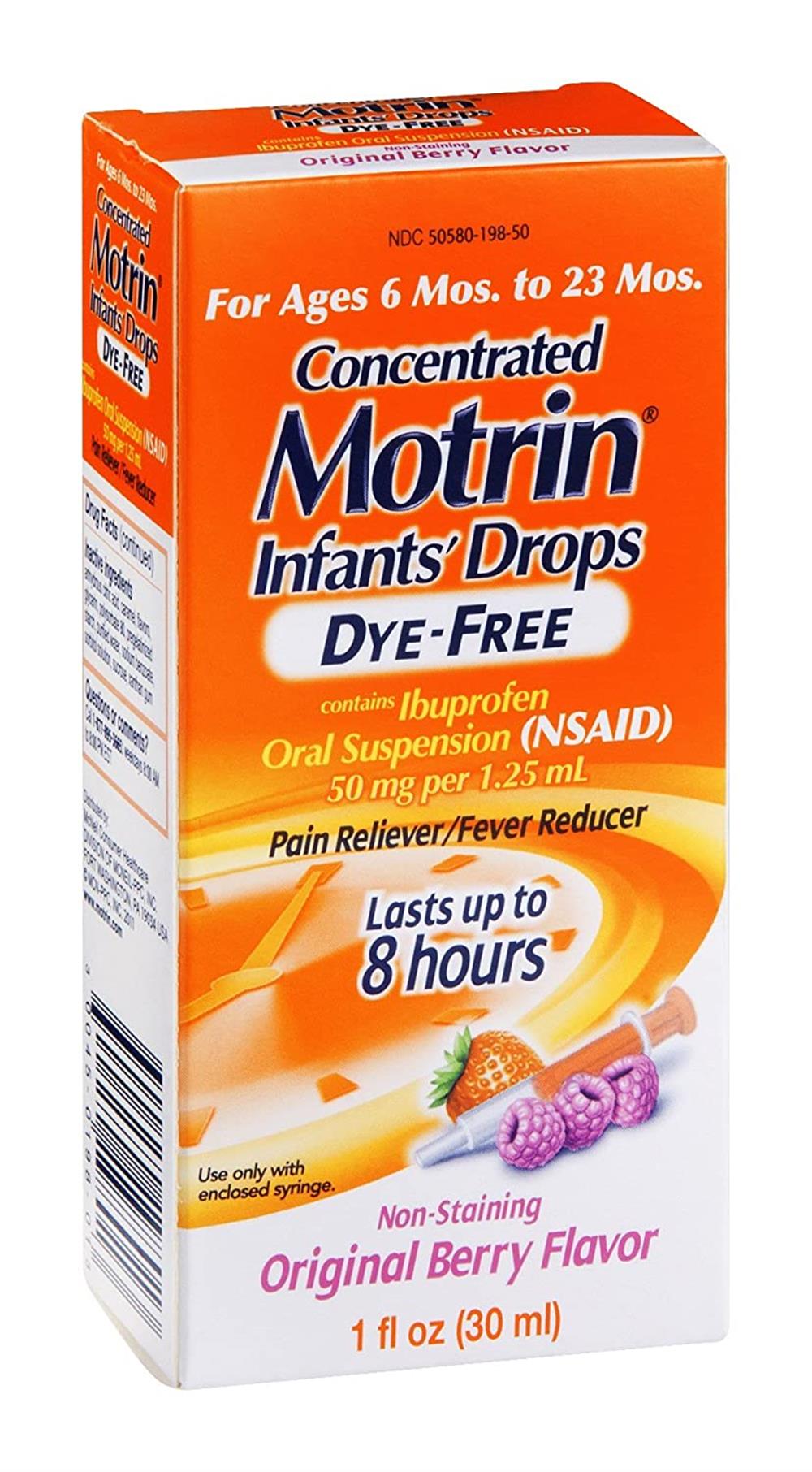 Infants' Motrin Concentrated Drops, Fever Reducer, Ibuprofen, Dye Free, Berry Flavored, 1 Oz