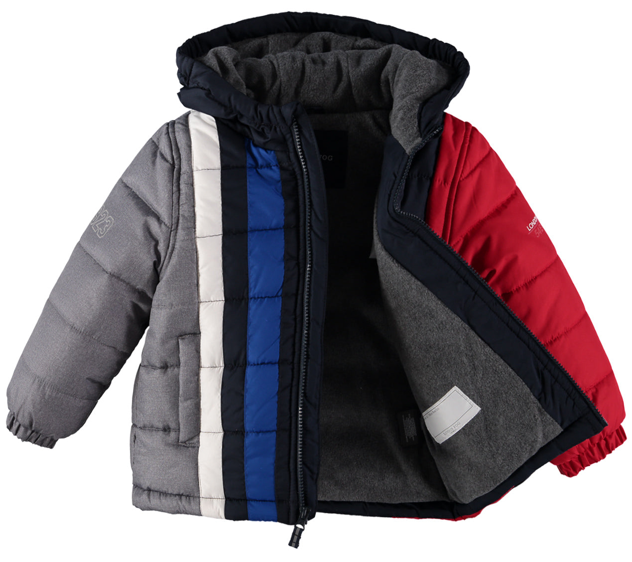 London Fog Boys 2T-4T Colorblock Stripe Puffer with Fleece Hat