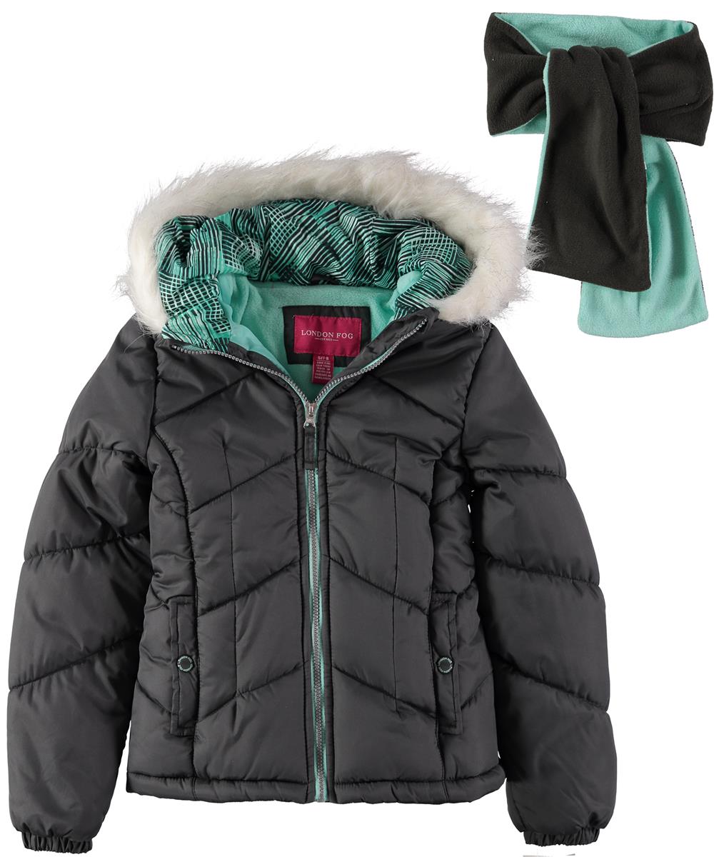 London Fog Girls 4-6X Bubble Jacket with Scarf