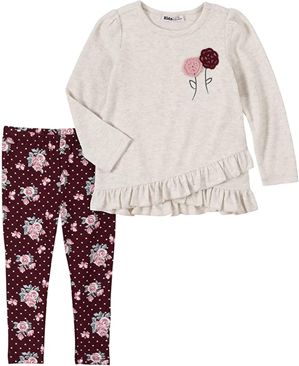 Kids Headquarters Girls Floral Textured Knit Tunic Legging Set