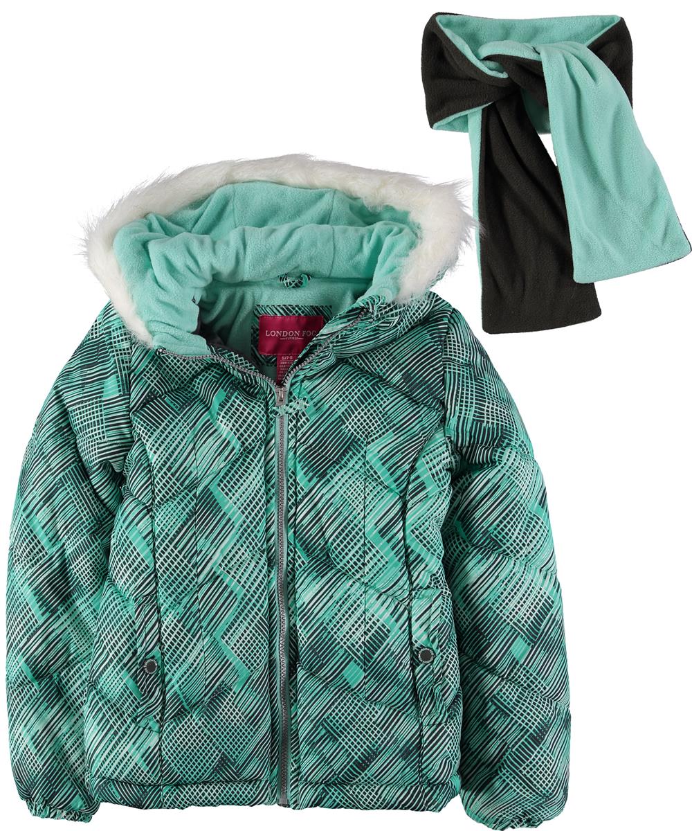 London Fog Girls 7-16 Bubble Jacket Scarf Set