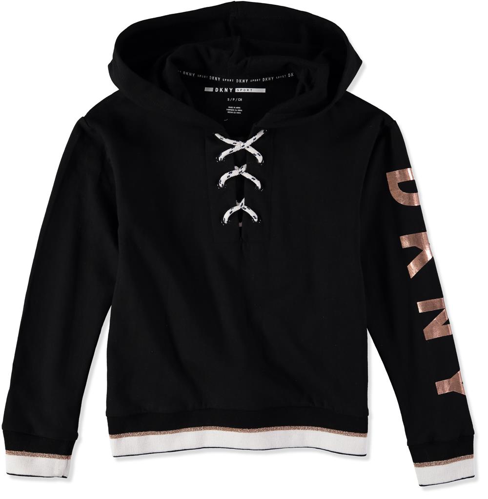 DKNY Girls 7-16 Logo Lace Up Hoodie