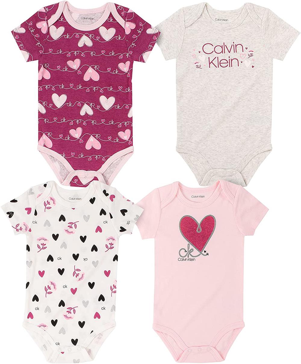 Calvin Klein Girls 12-24 Months Heart 4-Pack Bodysuit