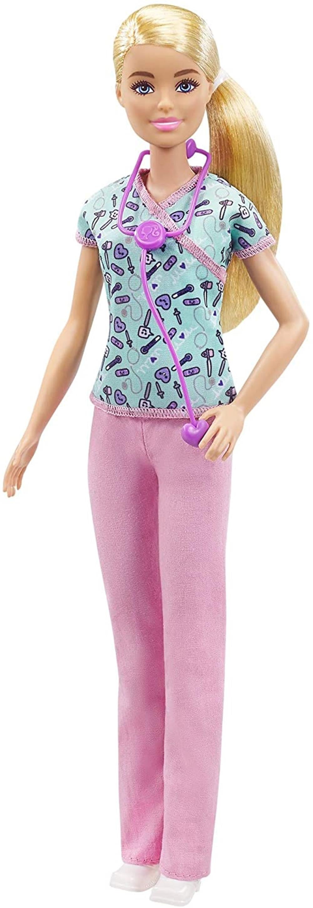 Barbie Nurse Doll with Scrubs Featuring A Medical Tool Print Top & Pink Pants