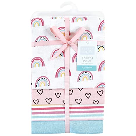 Hudson Baby 4 Pack Cotton Flannel Receiving Blankets