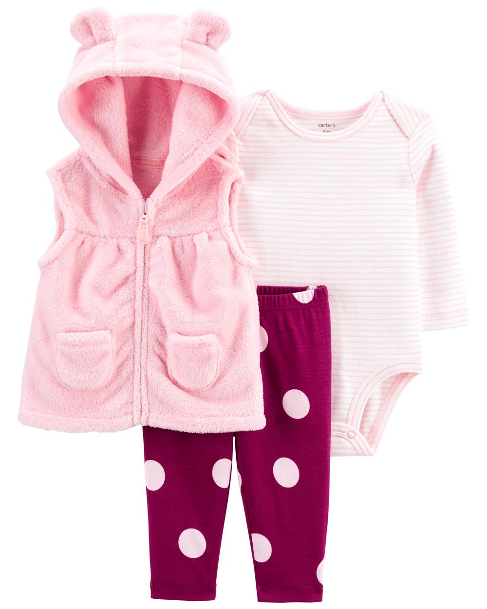 Carters Girls 0-24 Months Dot Microfleece 3-Piece Vest Set