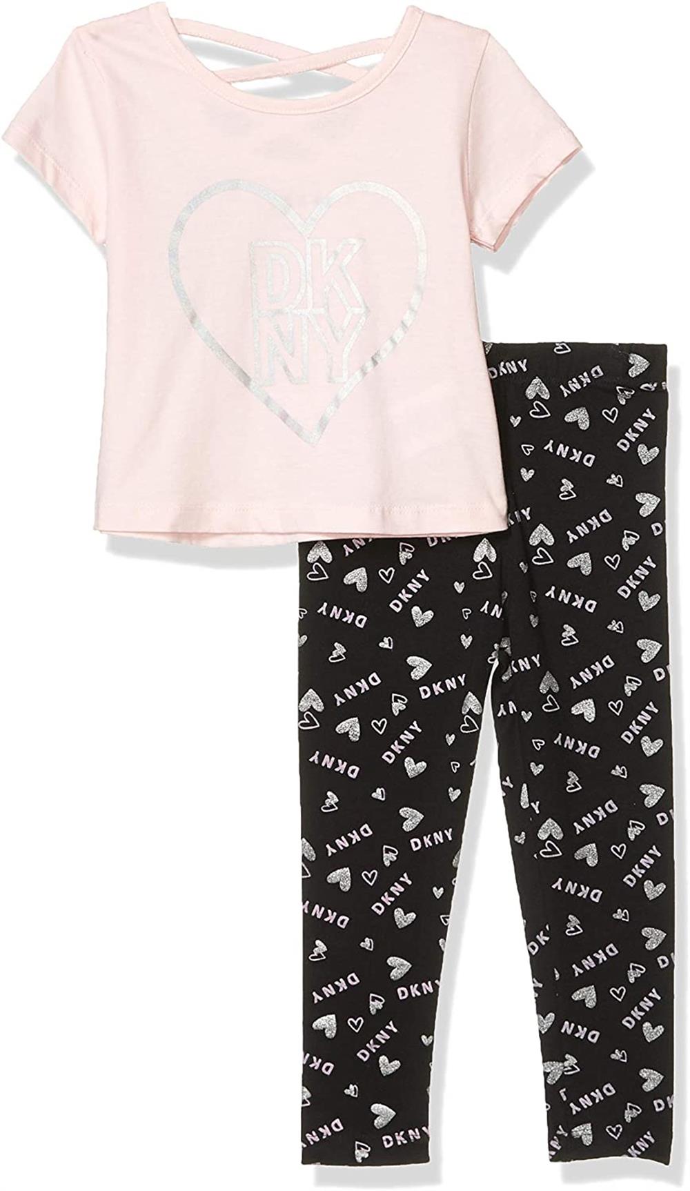 DKNY Girls 2T-4T Silver Heart Legging Set