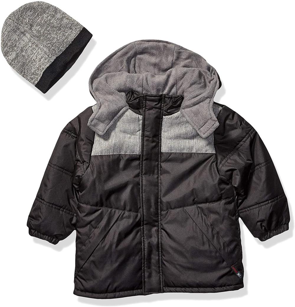 iXtreme Textured Color Block Puffer Jacket with Beanie