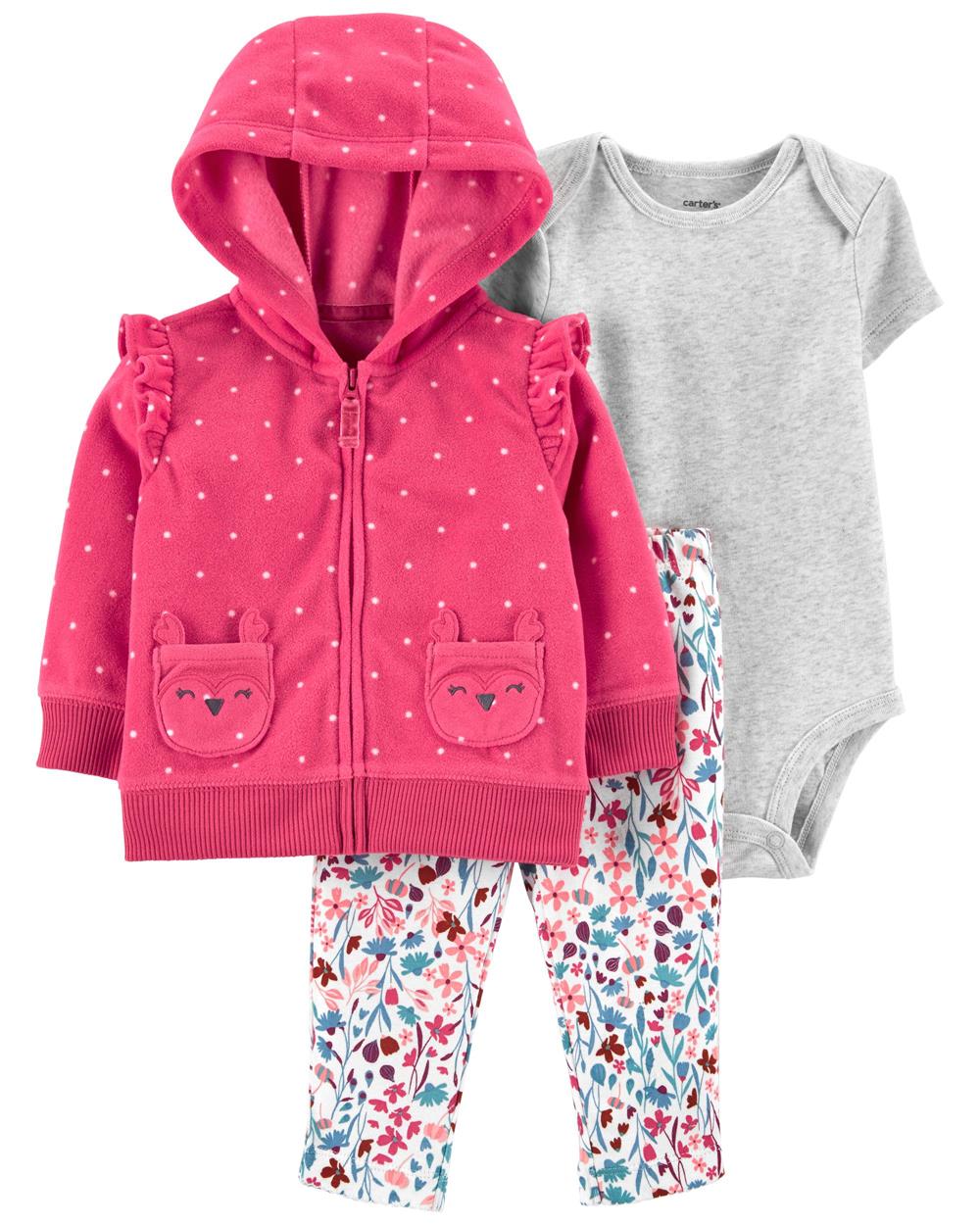 Carters Girls 0-24 Months Critter Microfleece 3-Piece Cardigan Set