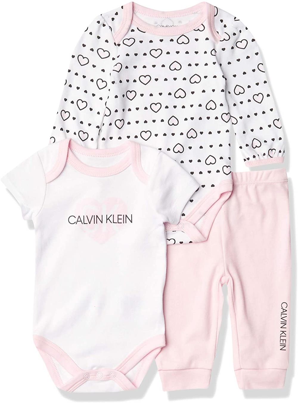 Calvin Klein Girls 0-9 Months Heart 3-Piece Bodysuit Pant Set