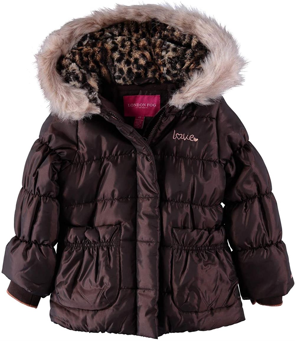 London Fog Girls 2T-4T Fur Shimmer Puffer Jacket