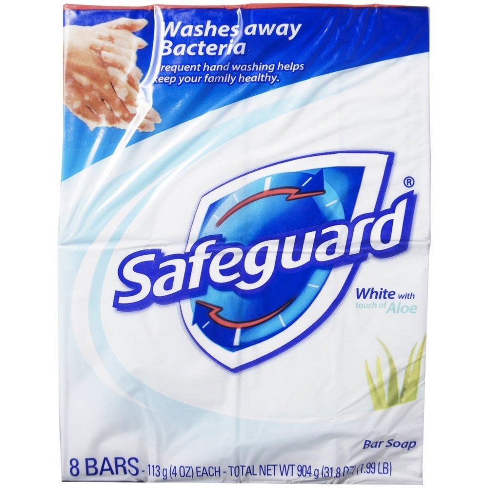 Safeguard Antibacterial Soap, White with Aloe, 4 oz bars, 8 each