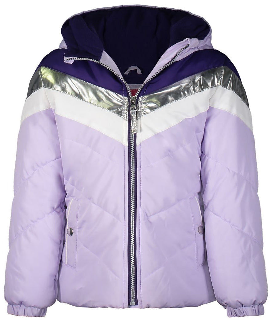 London Fog Girls 7-16 Chevron Metallic Bubble Jacket with Scarf