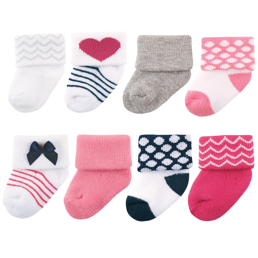 Luvable Friends Baby Newborn Girls 8 Pack Cotton Terry Sock