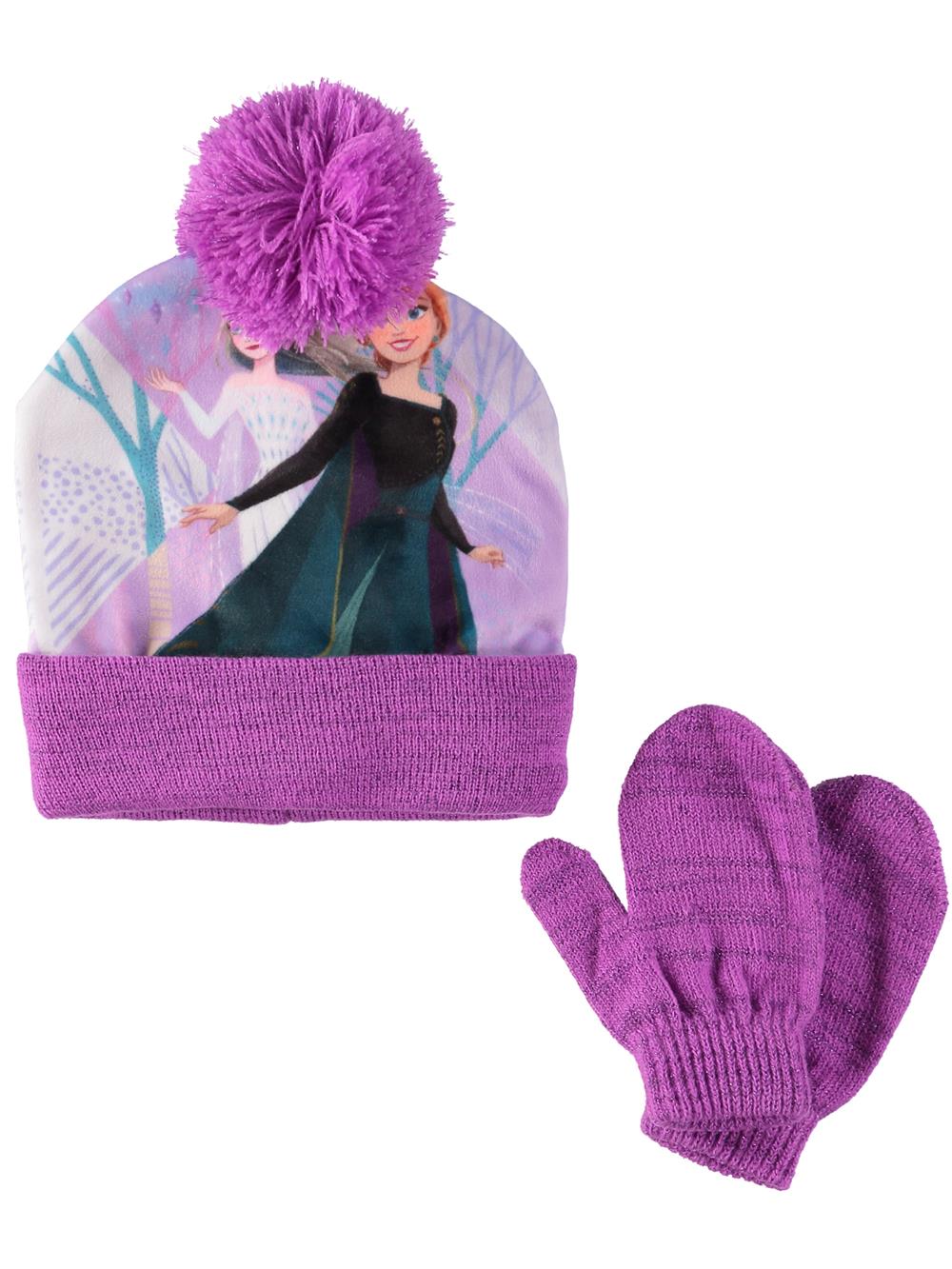 Disney Girls 2-4T Frozen Pom Hat Mitten Set