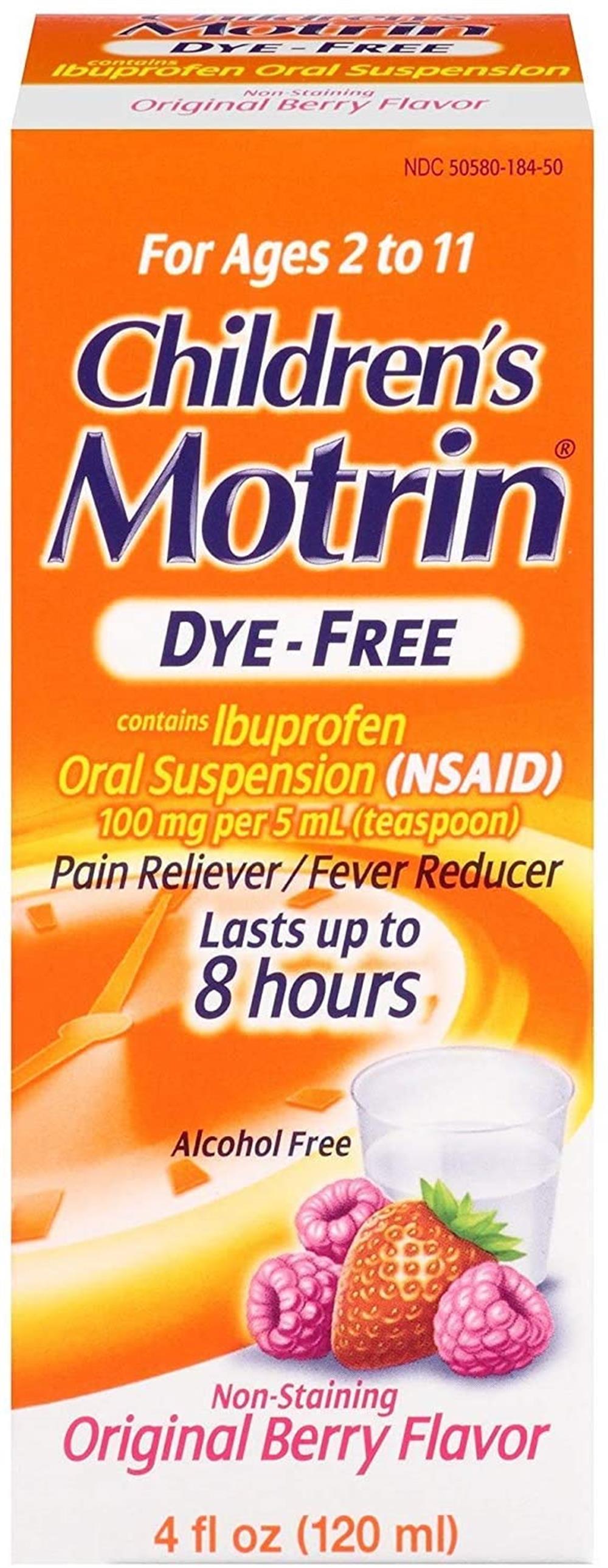 Children's Motrin Oral Suspension Dye-Free Berry, Ibuprofen, Fever Reducer, 4 Oz