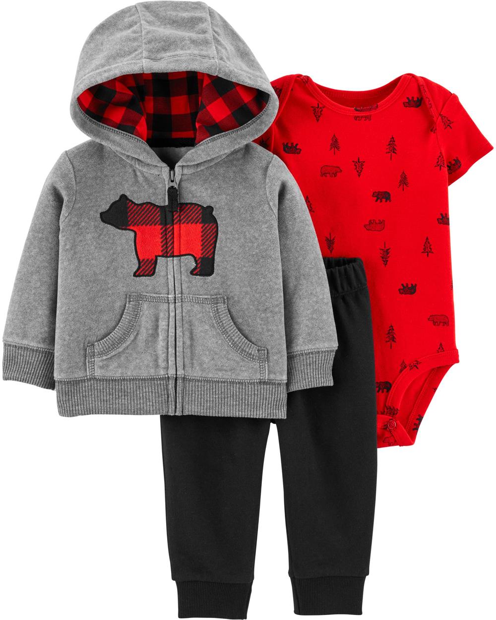 Carters Boys 0-24 Months Bear Microfleece 3-Piece Cardigan Set