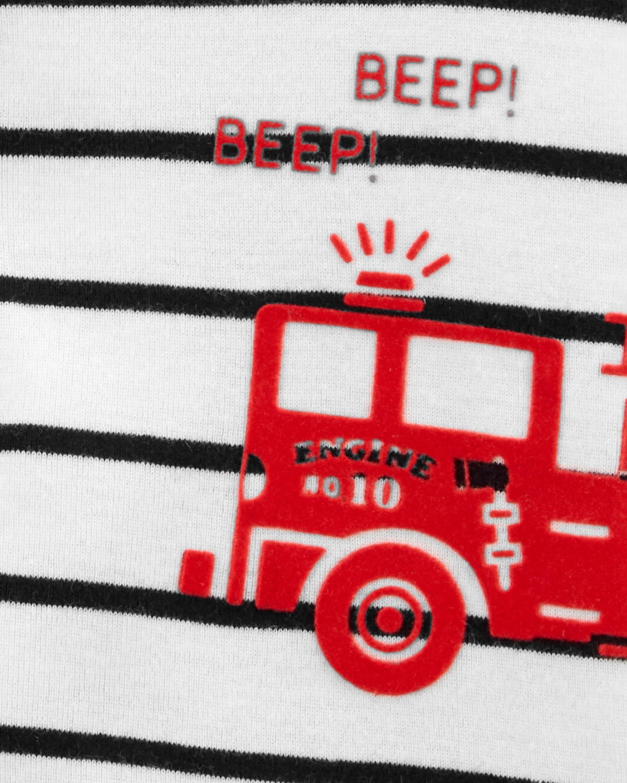 Carters Boys 0-24 Months Firetruck Striped Snap-Front Romper