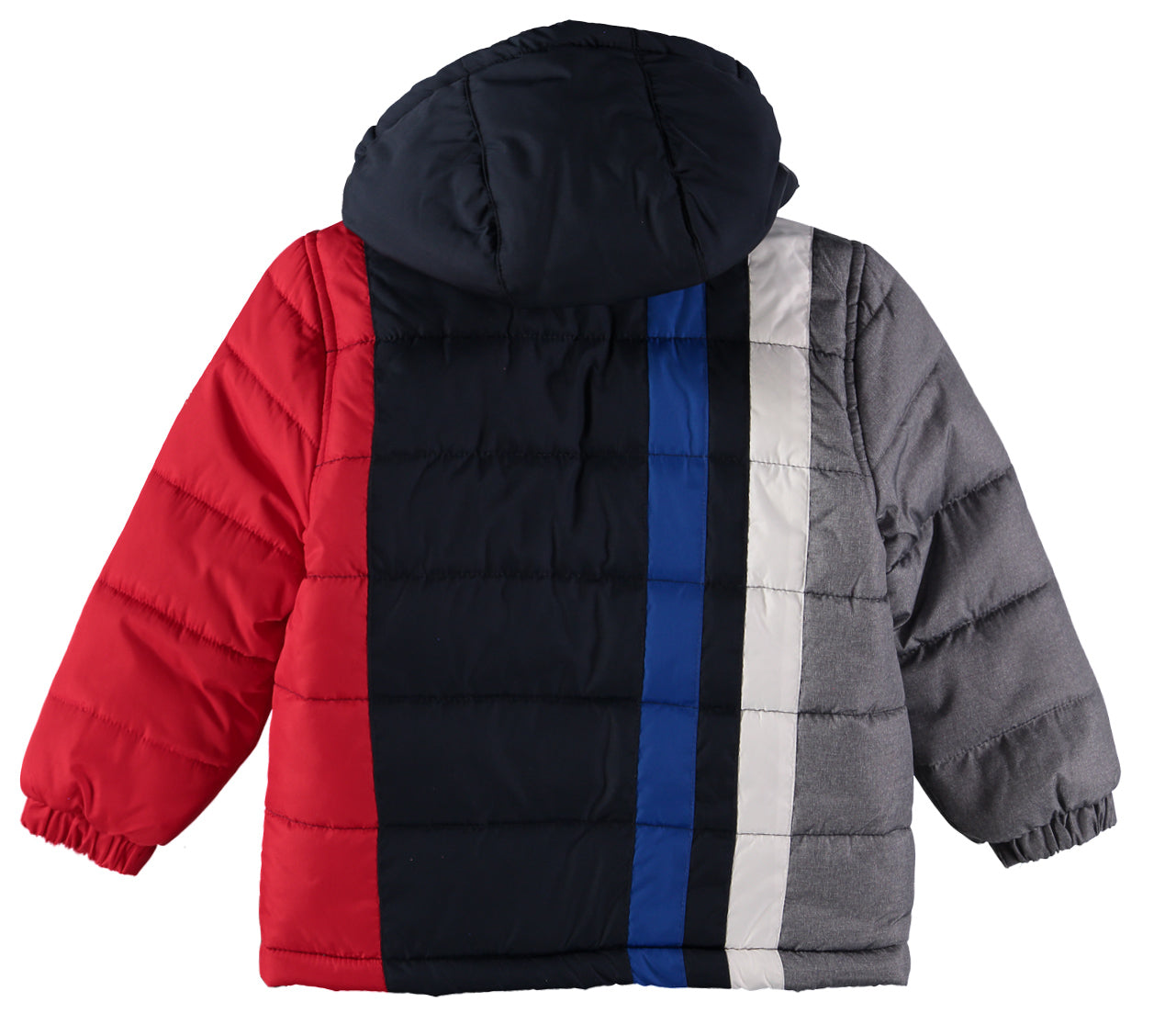 London Fog Boys 2T-4T Colorblock Stripe Puffer with Fleece Hat