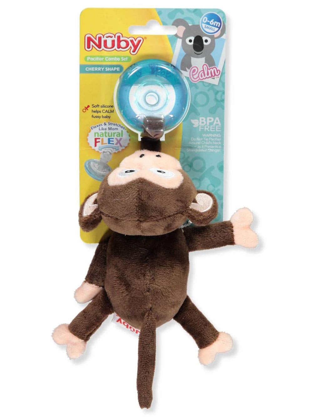 Nuby Natural Flex Cherry Pacifier with Snoozie Combo Set, Monkey