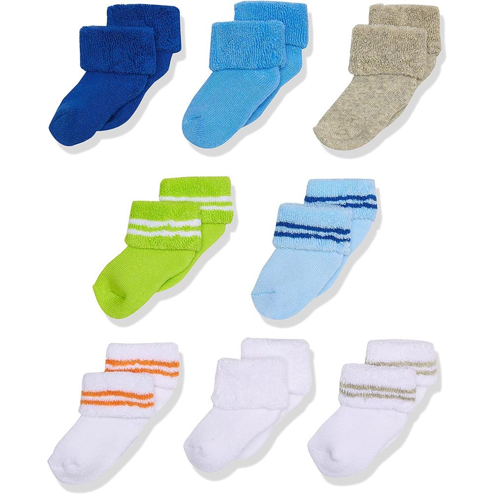 Luvable Friends Newborn Baby Boys 8 Pack Cotton Terry Socks