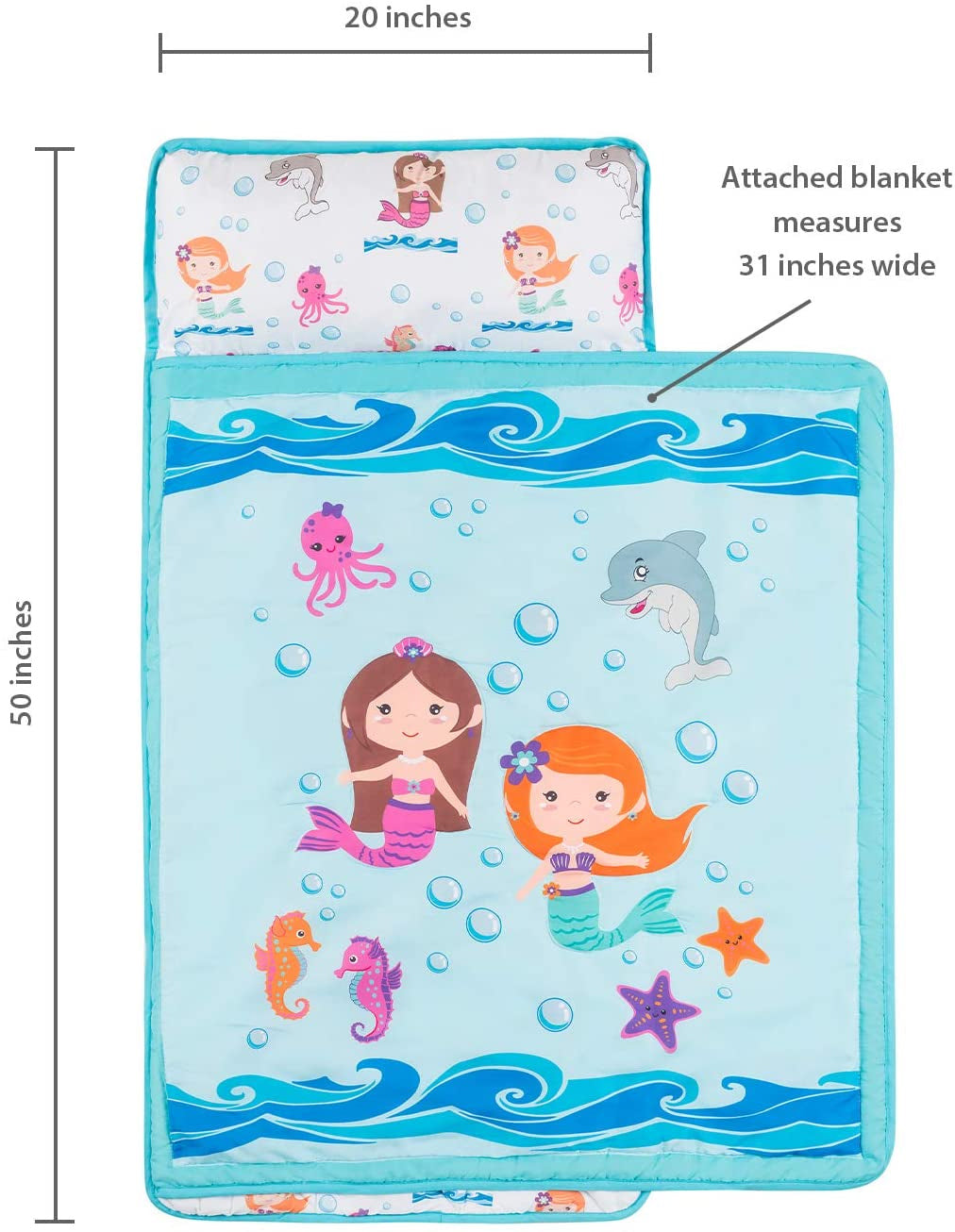 Everyday Kids Underwater Mermaids Toddler Nap Mat with Pillow