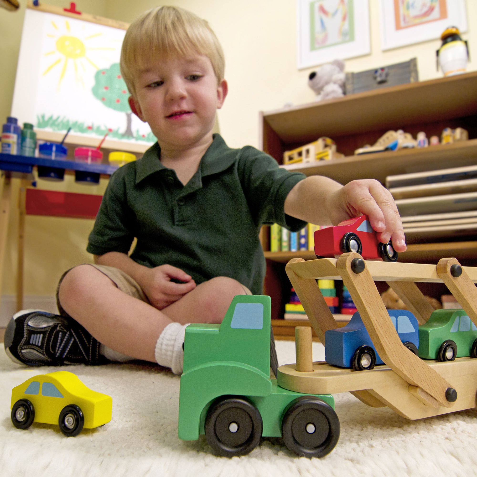 Car Carrier Truck & Cars Wooden Toy Set