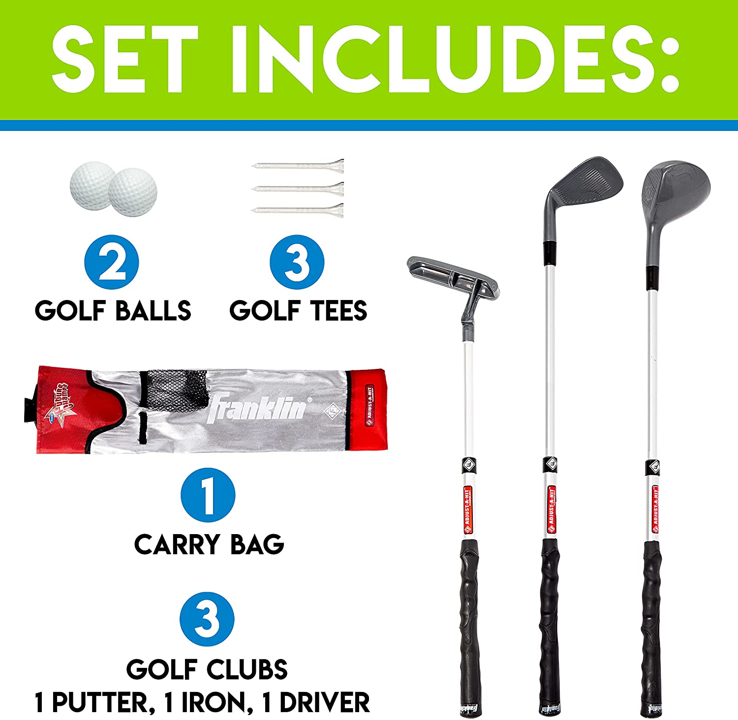 Franklin Sports Kids Golf Set - Youth Adjustable Plastic Golf Club Set