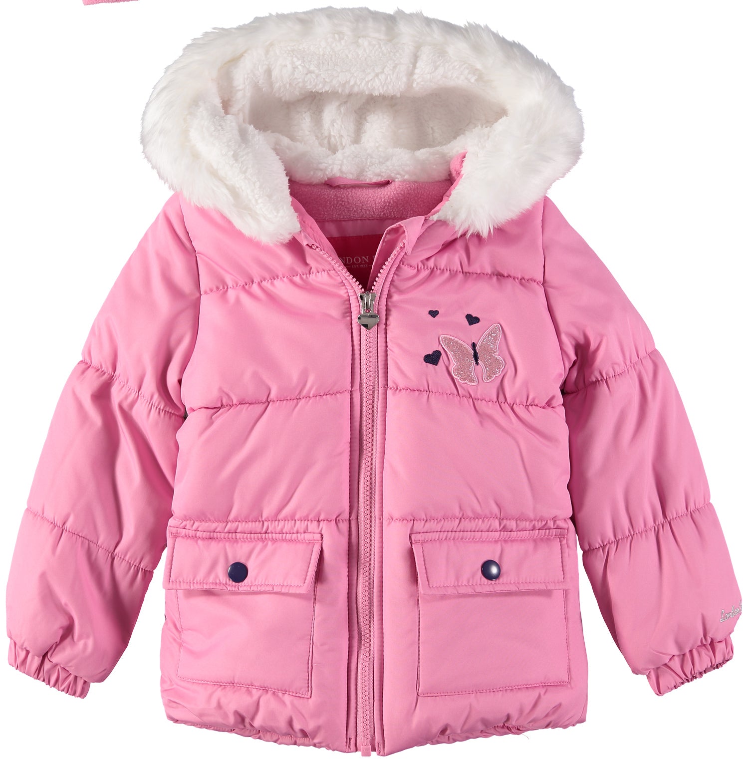 London Fog Girls 4-6X Butterfly Bubble Jacket with Hat