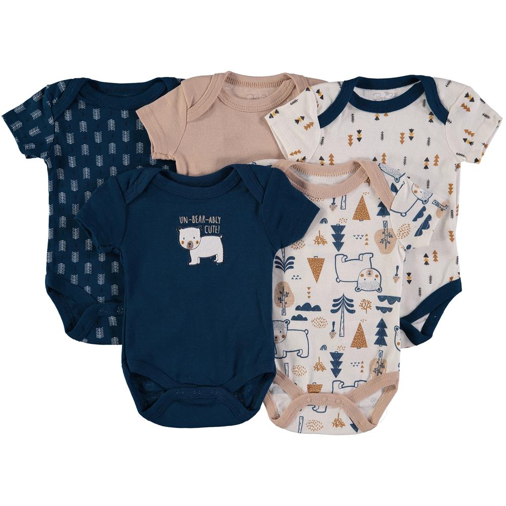 Rene Rofe Baby Boys 0-9 Months Short Sleeve Bodysuit, 5-Pack