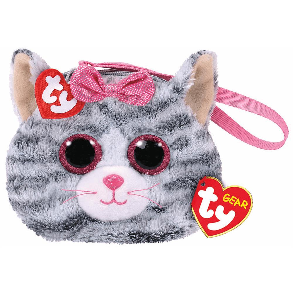 TY Kiki Grey Striped Cat Wristlet