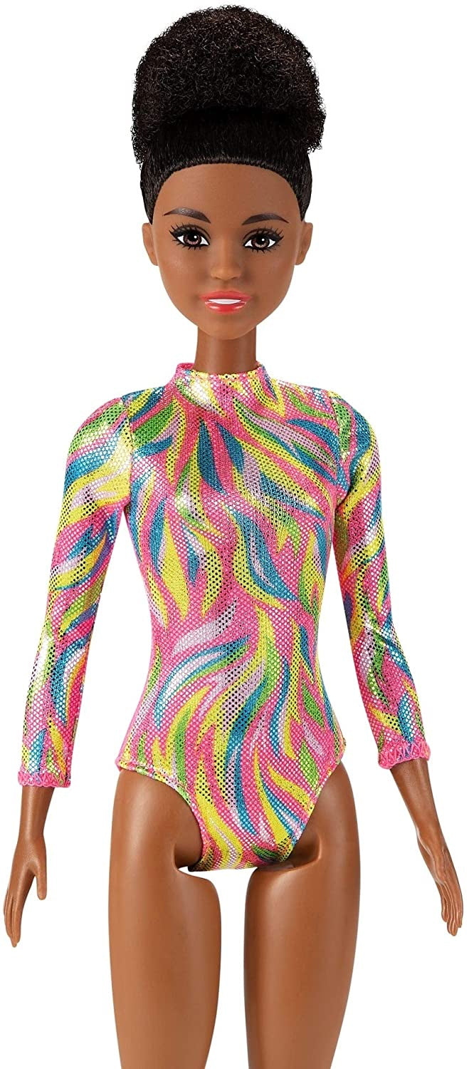 Barbie Rhythmic Gymnast with Colorful Metallic Leotard, 2 Batons & Ribbon Accessory