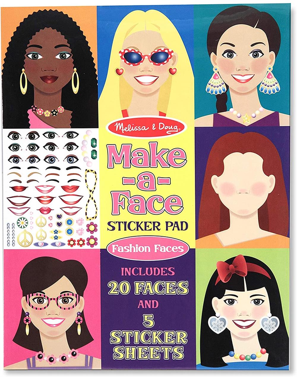 Melissa and Doug  Make-a-Face Sticker Pad - Fashion Faces, 20 Faces, 5 Sticker Sheets