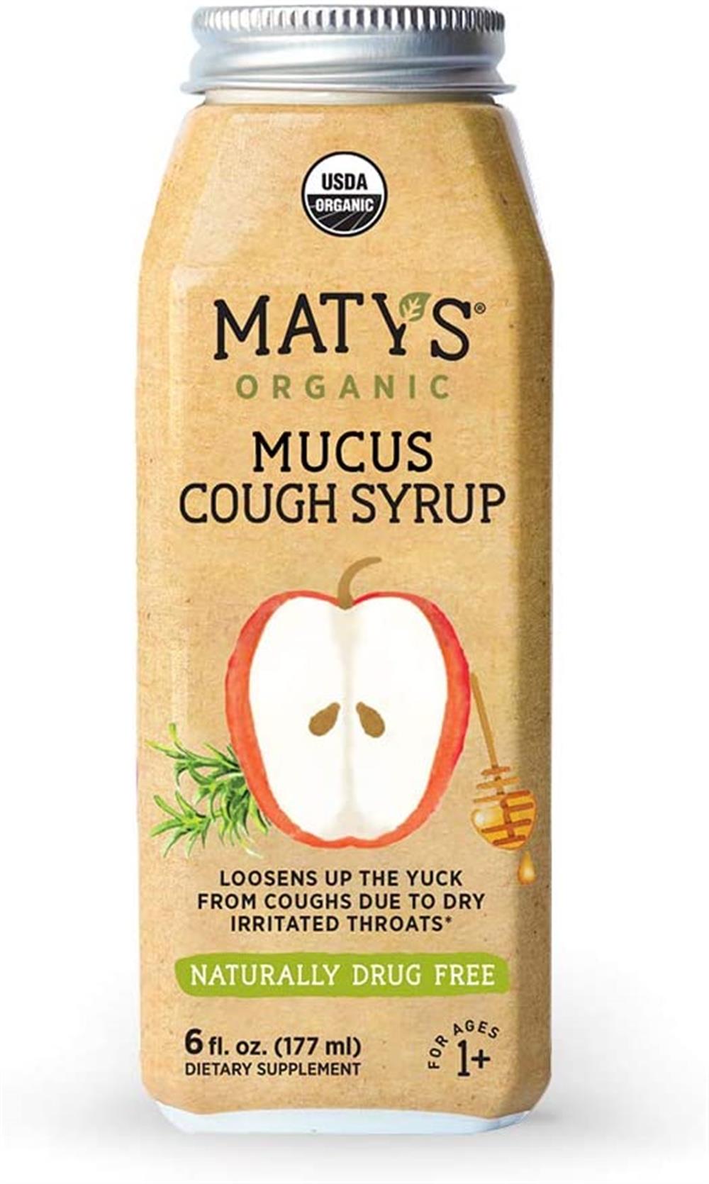 Maty's Organic Mucus Cough Syrup, 6 Fluid Ounce, Organic Cough Remedy, Soothes Throats & Thins Mucus