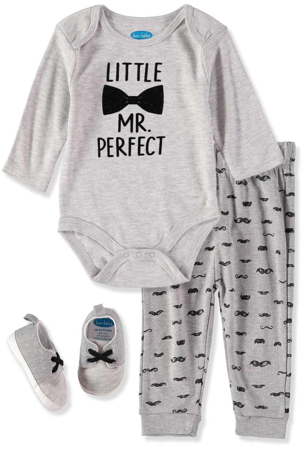 Bon Bebe Boys 0-9 Months Bodysuit Pant Set with Matching Shoes