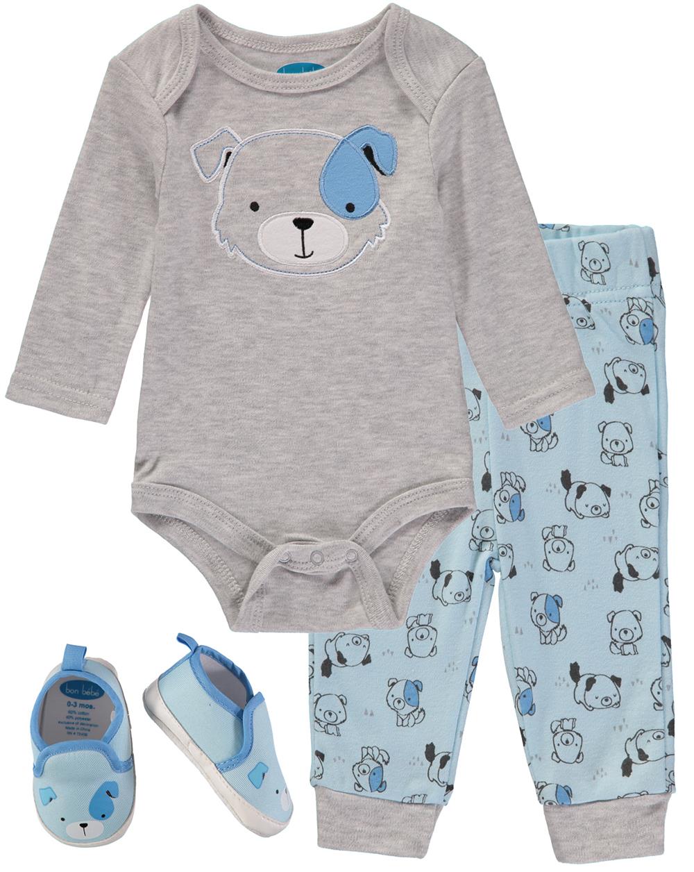 Bon Bebe Boys 0-9 Months Puppy Bodysuit Pant Set with Shoes