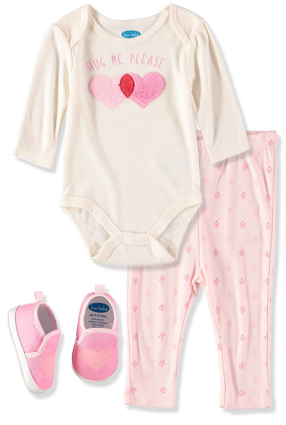 Bon Bebe Girls 0-9 Months Bodysuit Pant Set with Matching Shoes