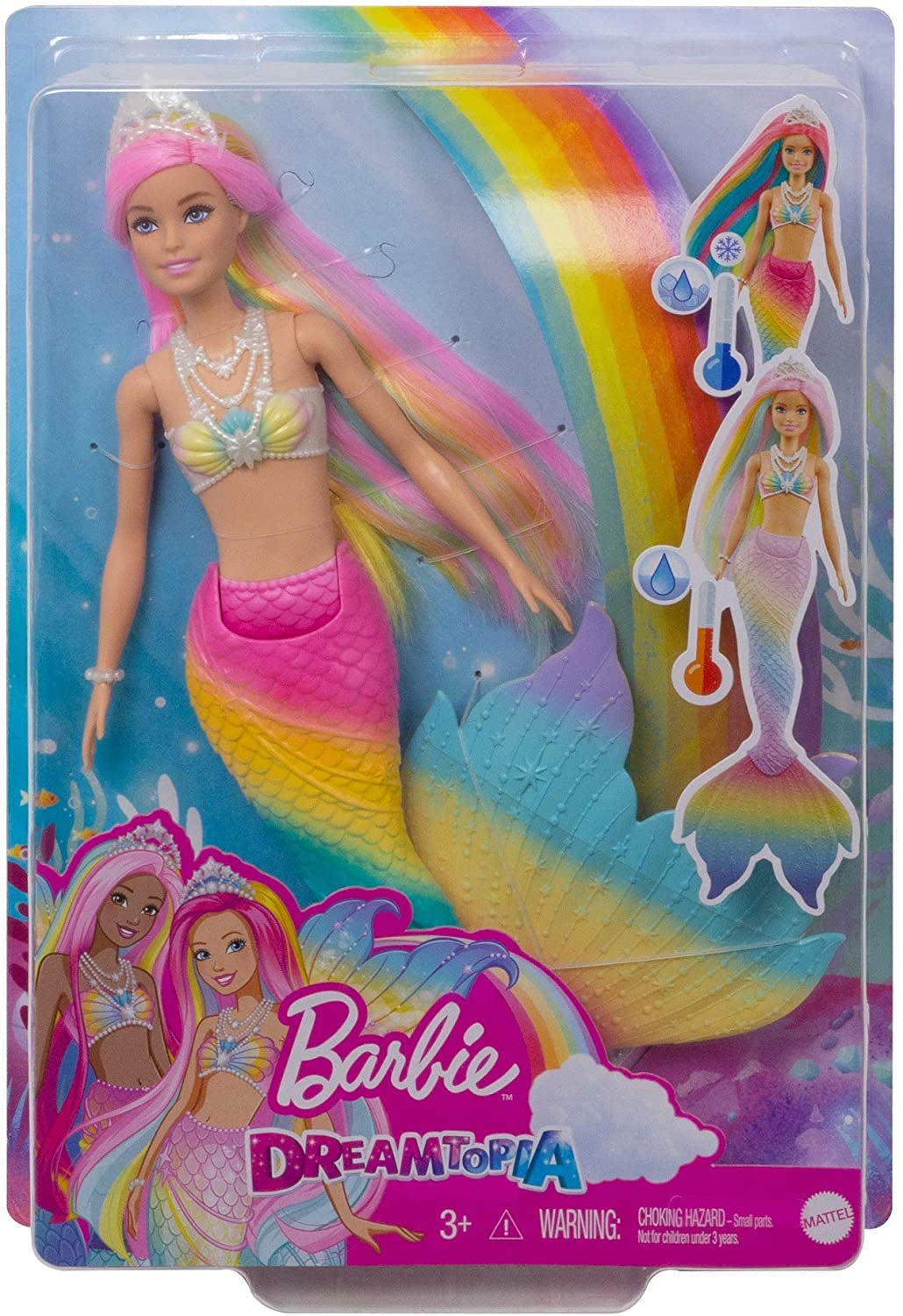 Barbie Dreamtopia Rainbow Magic Mermaid Doll with Rainbow Hair and Water-Activated Color Change Feature