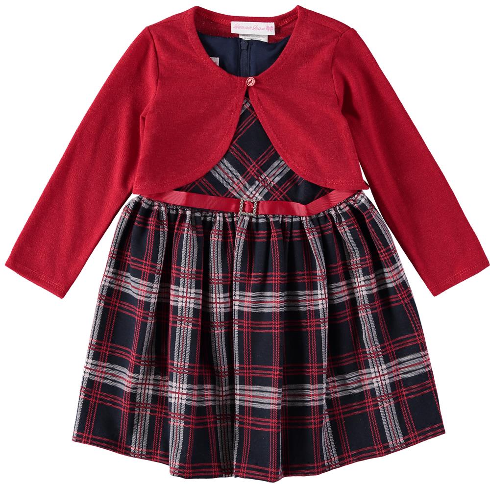 Bonnie Jean Girls 2T-4T Plaid Dress with Cardigan