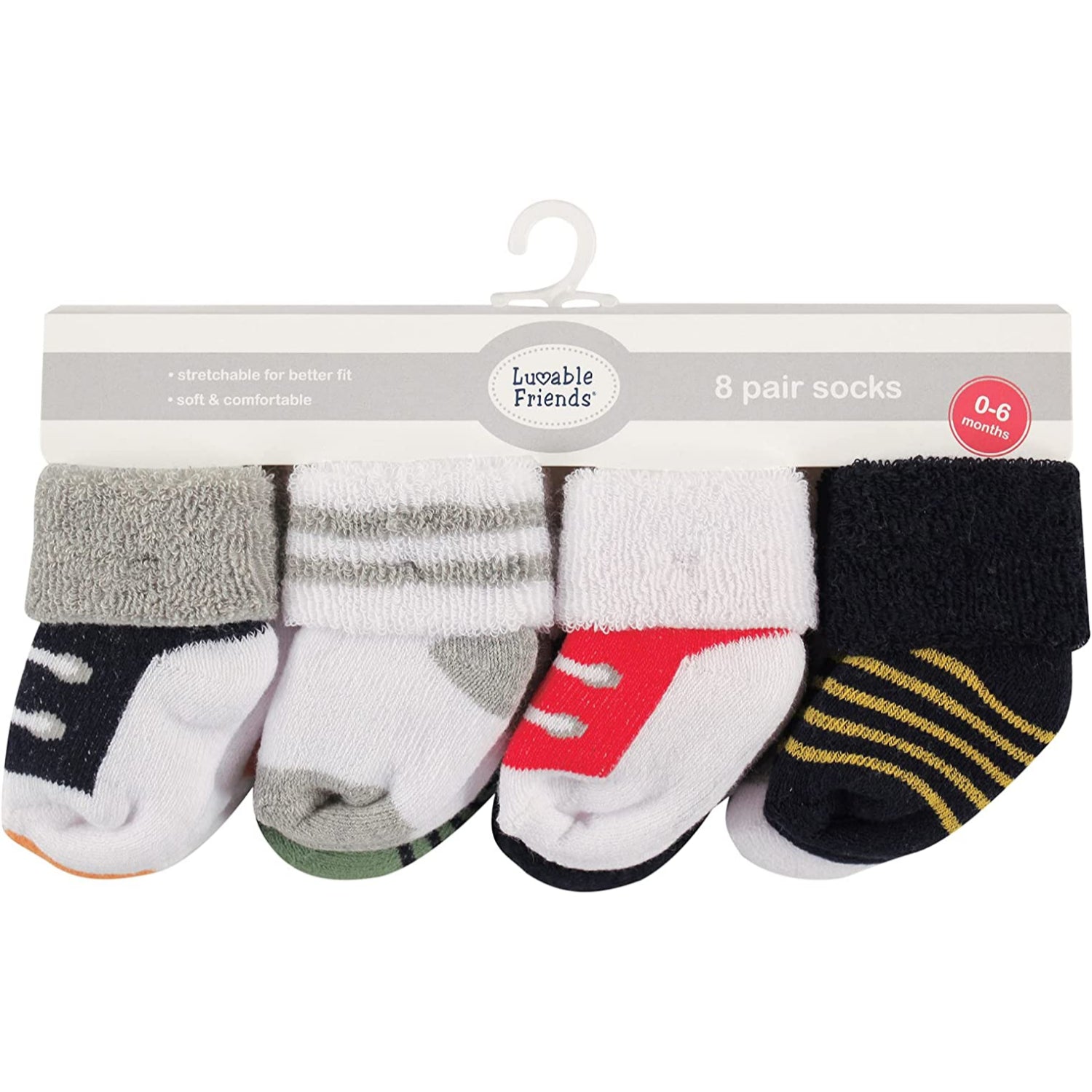 Luvable Friends Newborn Baby Boys 8 Pack Cotton Terry Socks