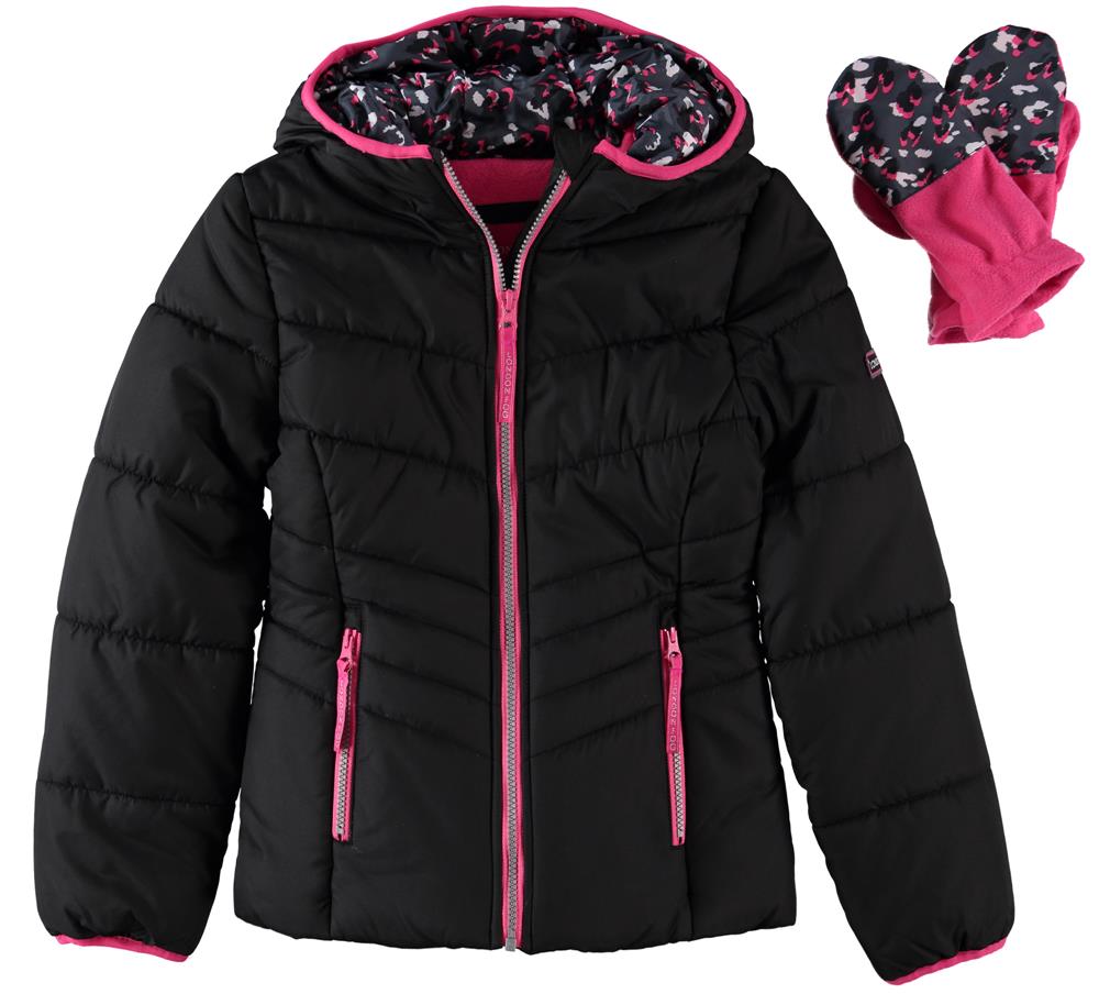 London Fog Girls 7-16 Puffer Bubble Jacket with Mittens