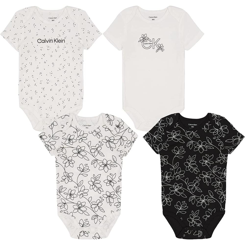 Calvin Klein Girls 0-9 Months Short Sleeve 4-Pack Bodysuit