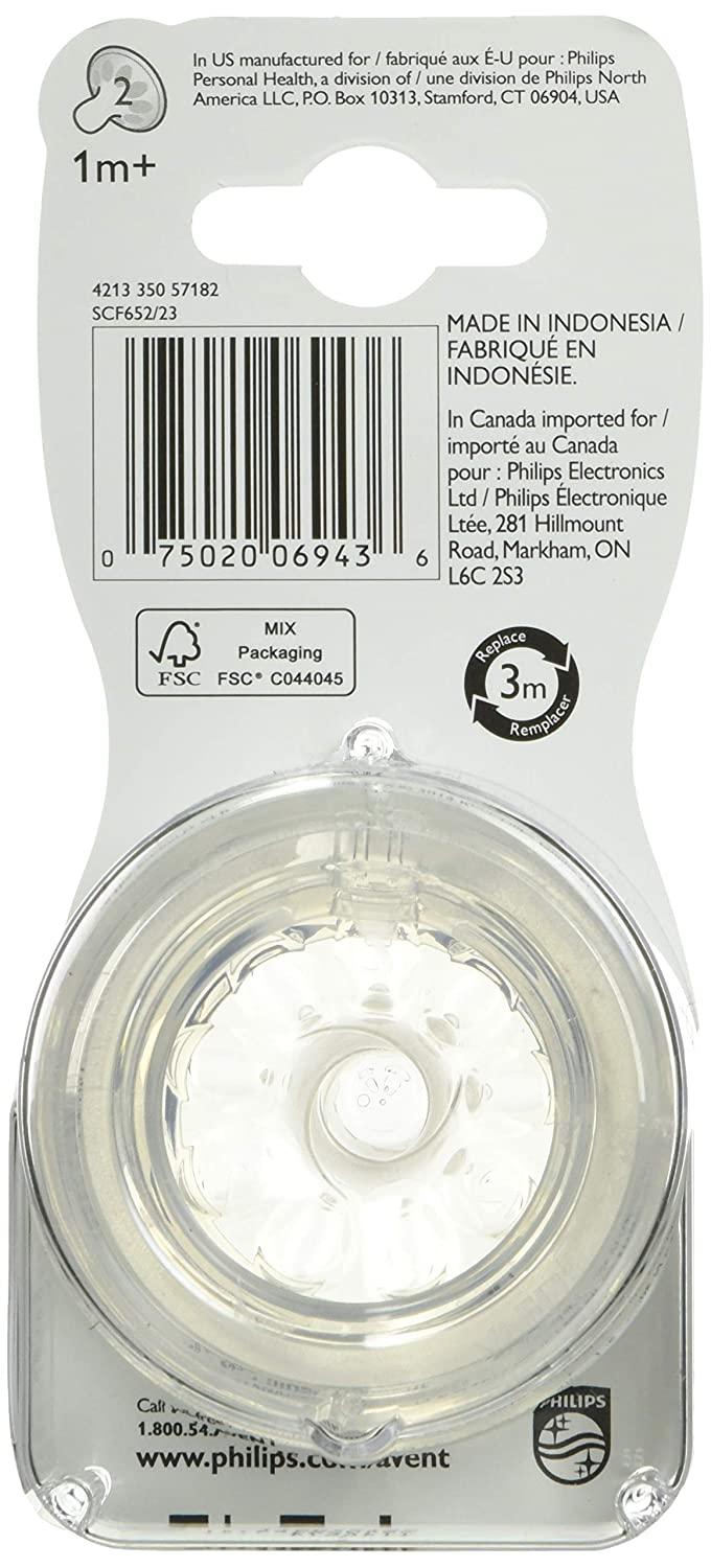 Philips Avent Natural Baby Bottle Nipple, Slow Flow 1M+, 2 Pack