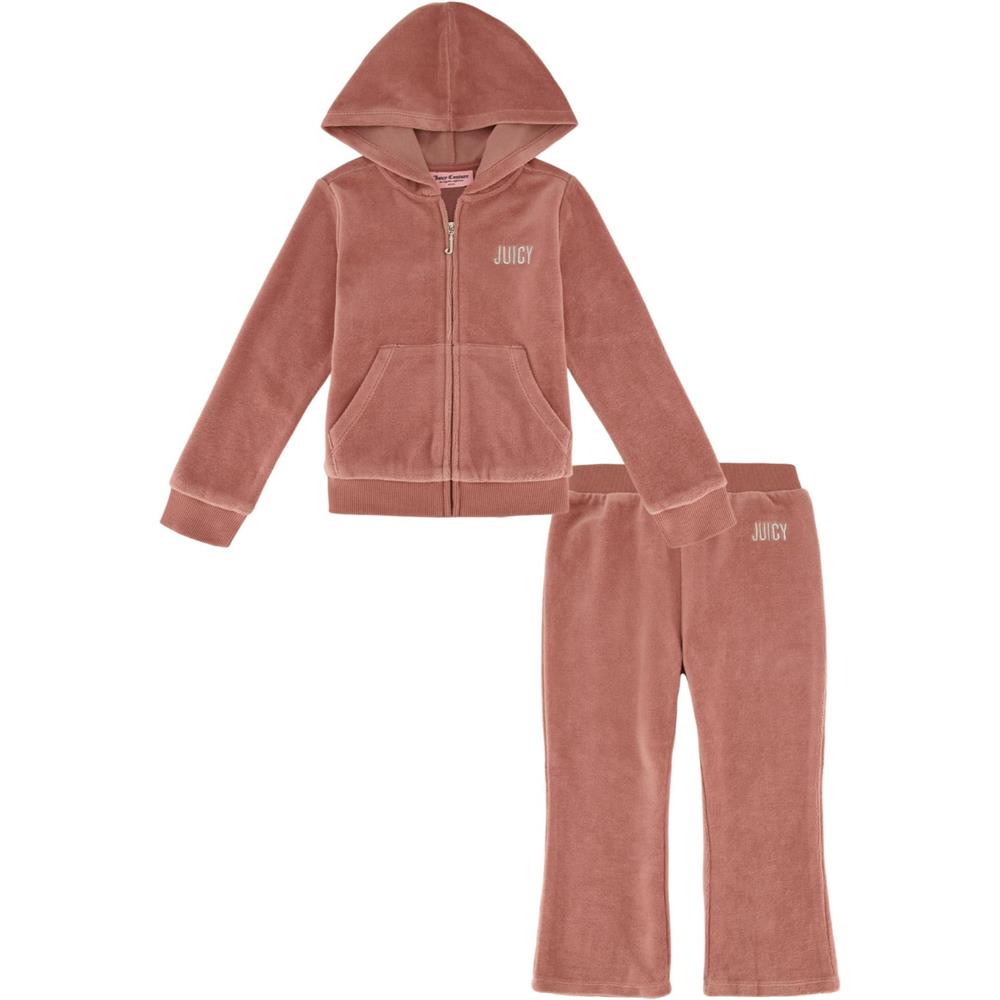 Juicy Couture Girls 4-6X Velour Zip Front Jogger Set