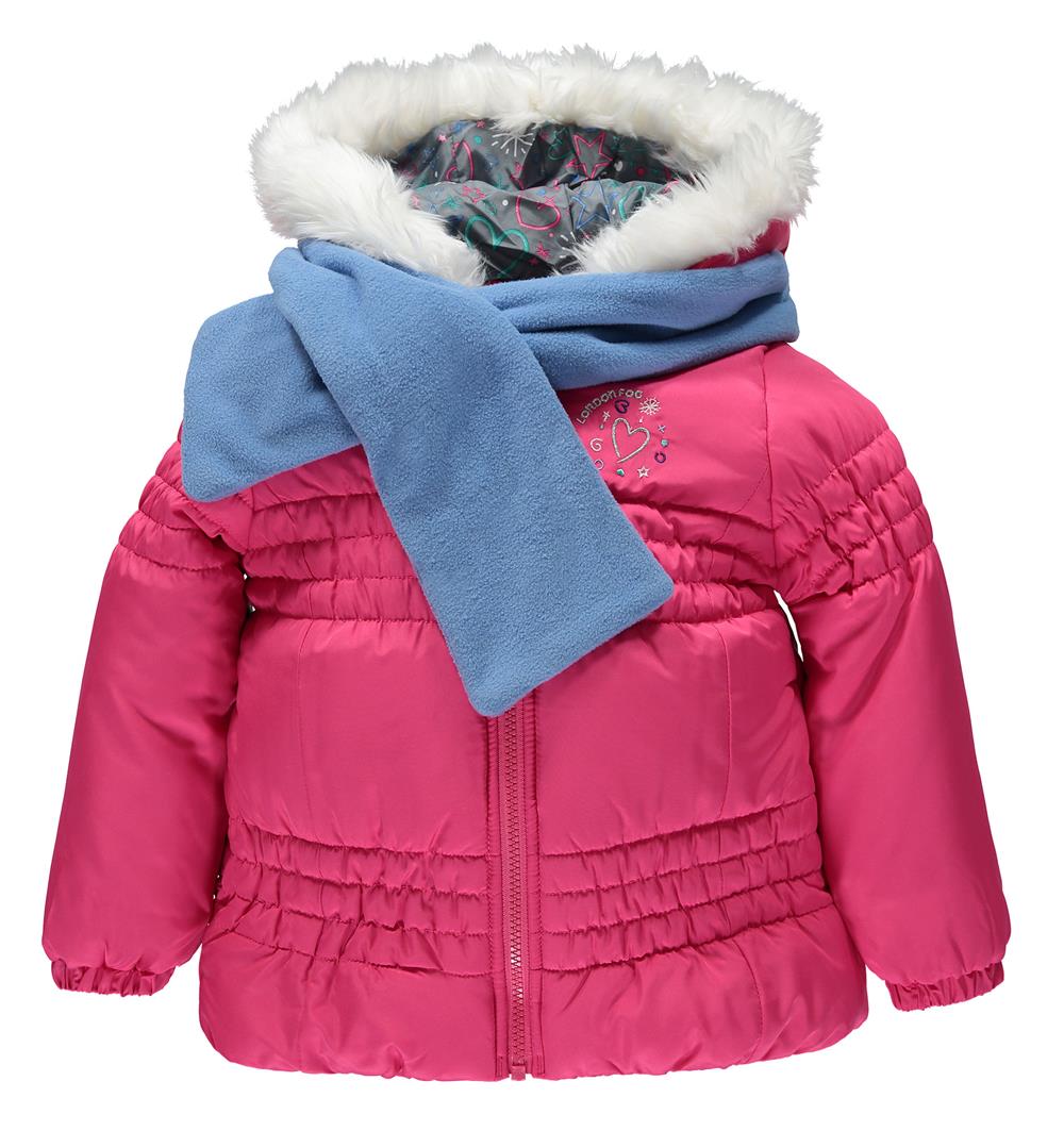 London Fog Girls Chest Heart Bubble Jacket Scarf