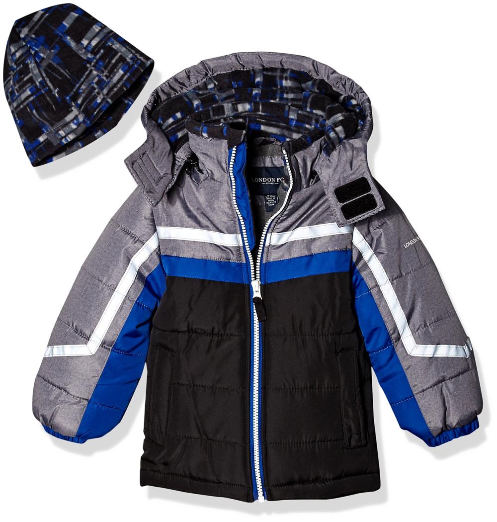 London Fog Active Stripe Puffer Jacket with Ski Cap